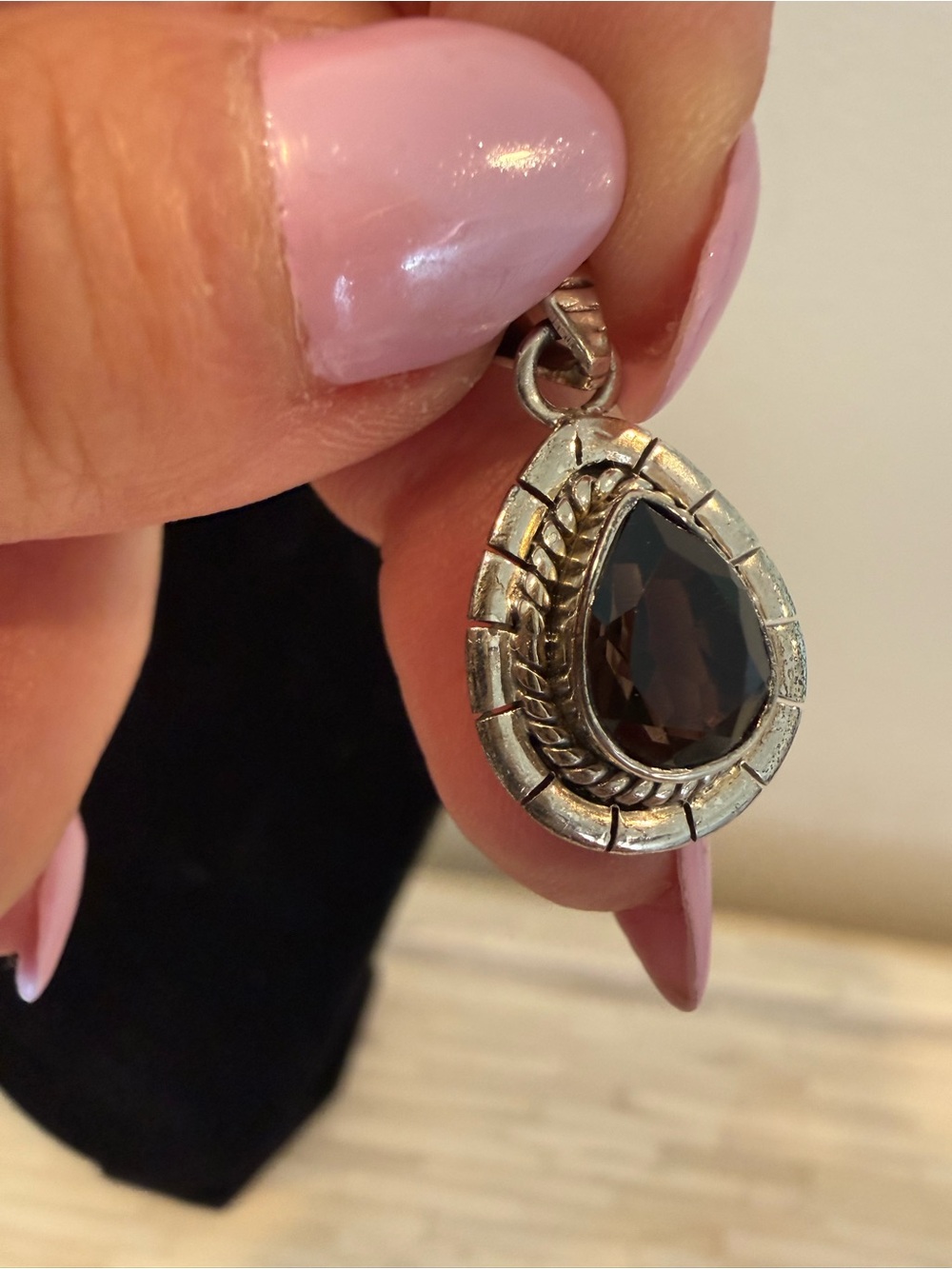 Sterling-Silver Teardrop Pendant with Dark Smoky Quartz Gem - Picture 4 of 6